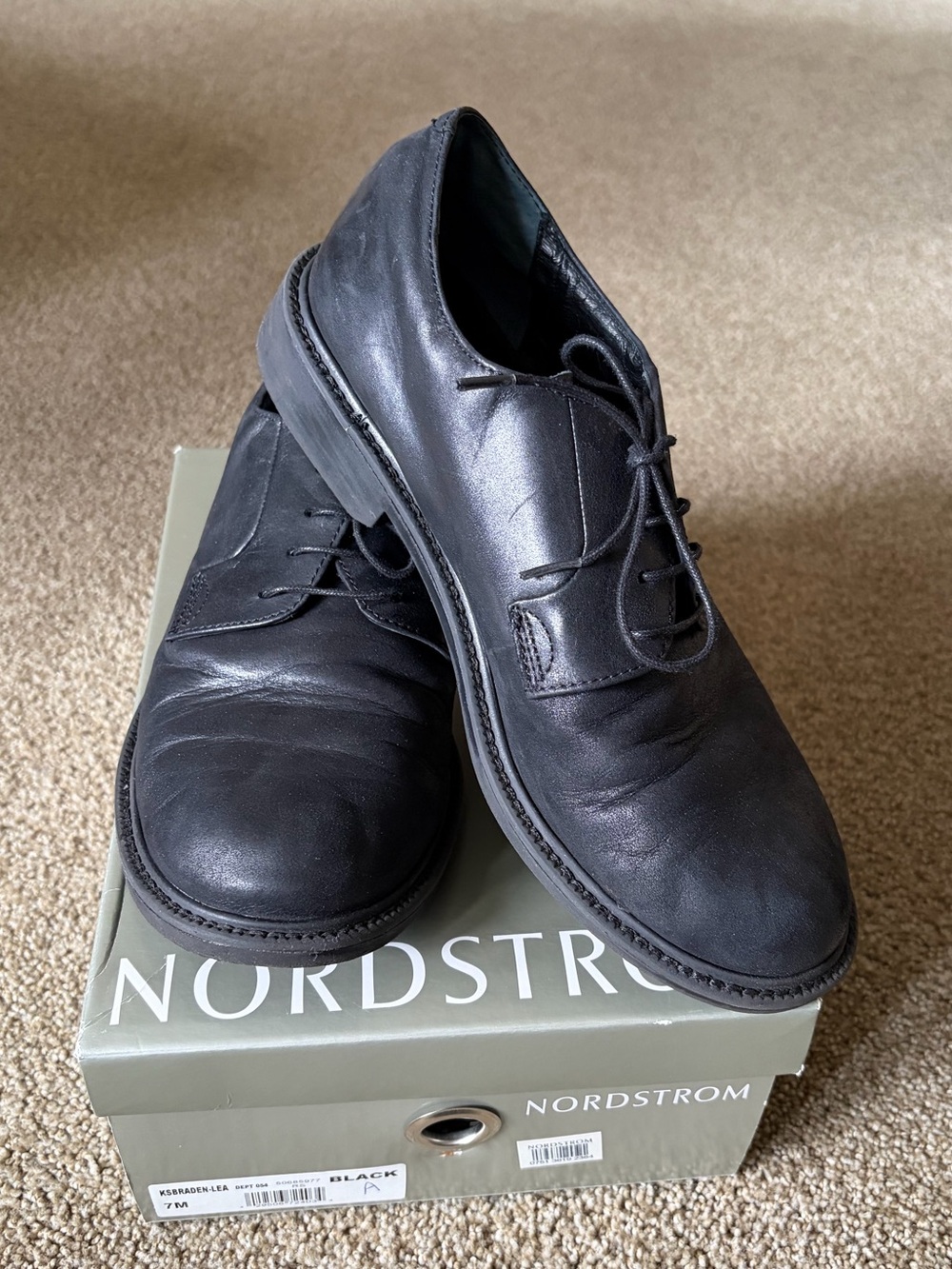 Nordstrom Brand Boys Black Leather Dress Shoes With Laces Size 7